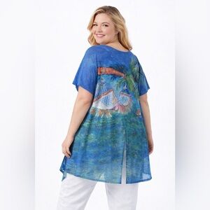 Leoma Lovegrove Tropical Hammock Art Tunic Top XXXL Blue Palm Tree